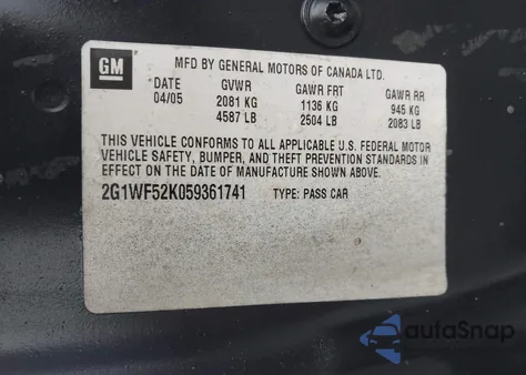 2005 Chevrolet Impala Police z USA, uszkodzony, nr VIN 2G1WF52K059361741